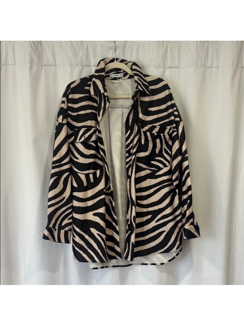 Zebra Print Shirt Jacket in Black and Cream